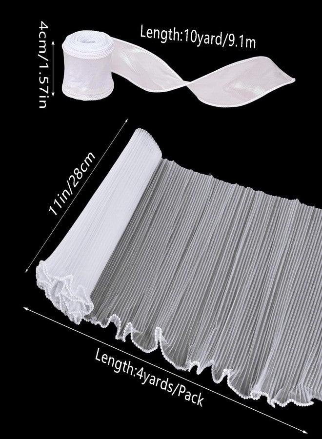 yeabwps 4.37 Yards Floral Bouquet Wrapping Paper, Wrinkled White Mesh with Pearl Edge Floral Wrapping Paper with 10 Yards Ribbon for Valentine's Day Mother's Day - Image 2